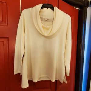 M Collection 1X Elegant Ivory Or Cream Cowl Neck Sweater